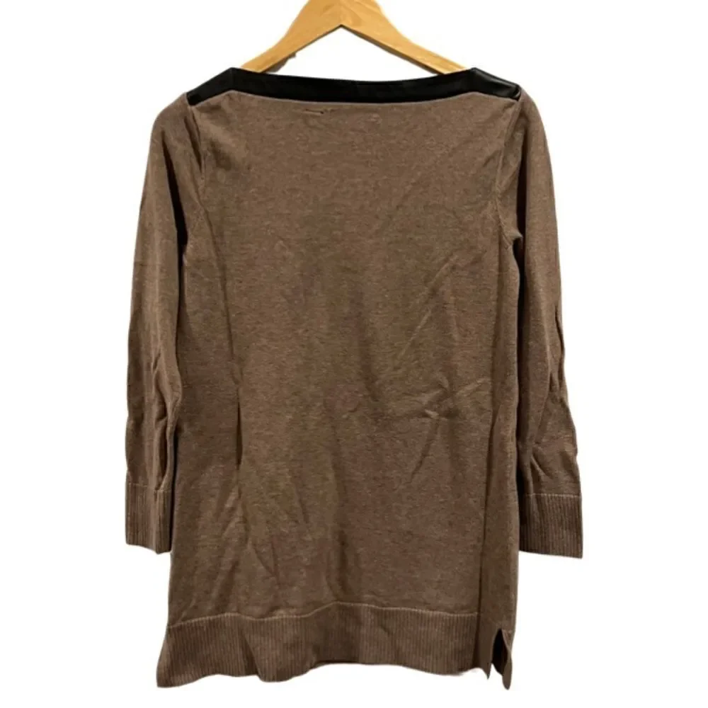 Jeanine Pierre Faux Leather Trim Brown Tunic Size S